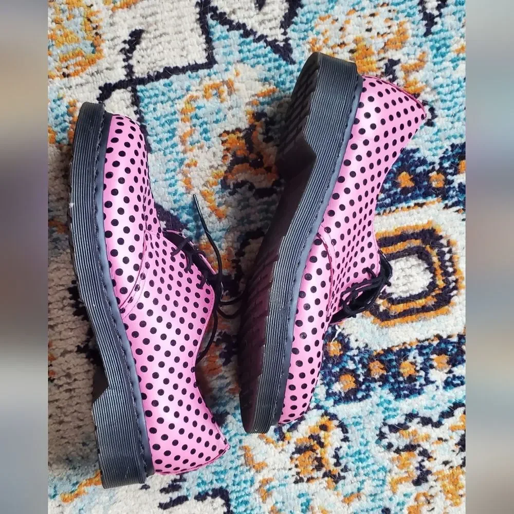 Dr Martens 1461 Pink With Flocked Black Polka Dots Originals Size US L 10 - Picture 3 of 12